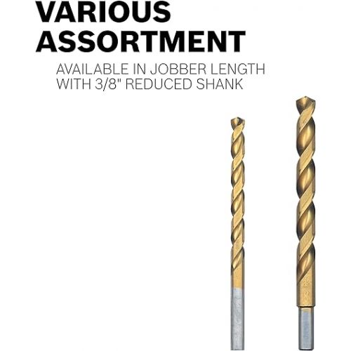  BOSCH TI2143 1-Piece 1/4 In. x 4 In. Titanium Nitride Coated Metal Drill Bit with 3/8 In. Reduced Shank for Applications in Heavy-Gauge Carbon Steels, Light Gauge Metal, Hardwood