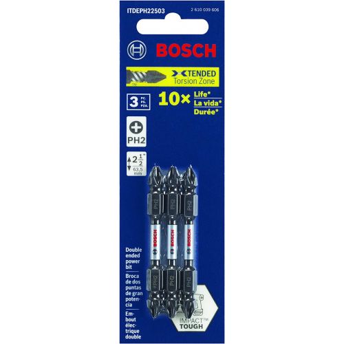  BOSCH ITDEPH22503 3-Pack 2-1/2 In. Phillips #2 Impact Tough Double-Ended Screwdriving Bits