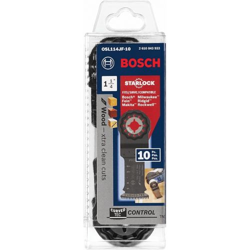  BOSCH OSL114JF-10 10-Pack 1-1/4 In. Starlock Oscillating Multi Tool Wood Curved-Tec Bi-Metal Xtra-clean Plunge Cut Blades for Applications in Cutting Wood, Hardwood, Laminate