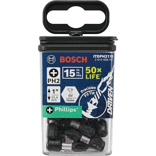  BOSCH ITDPH2115 15-Pack 1 In. Driven Phillips #2 Impact Tough Screwdriving Insert Bits