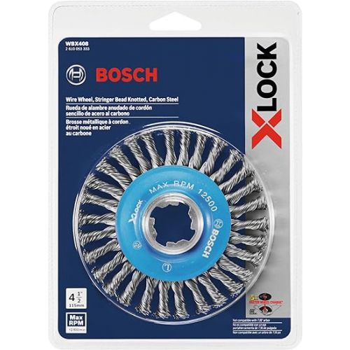  BOSCH WBX408 4-1/2 In. X-LOCK Arbor Carbon Steel Stringer Bead Knotted Wire Wheel For Applications in Difficult Brushing in Tight Places for Cleaning Welds