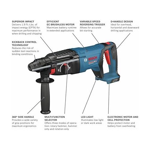  BOSCH GBH18V-26DN 18V EC Brushless SDS-plus Bulldog 1 In. Rotary Hammer (Bare Tool)