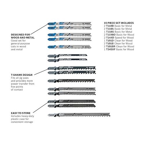  BOSCH T15RC 14-Piece T-Shank Wood and Metal Cutting Jig Saw Blade Set