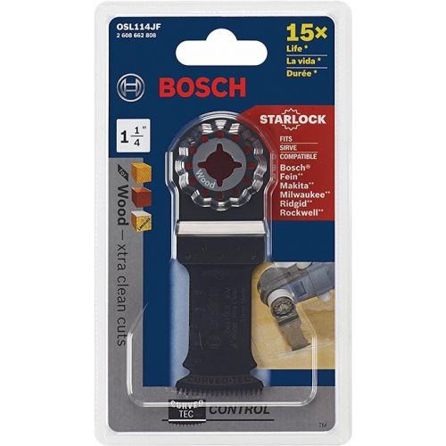  BOSCH OSL114JF 1-Piece 1-1/4 In. Starlock Oscillating Multi Tool Wood Curved-Tec Bi-Metal Xtra-clean Plunge Cut Blade for Applications in Cutting Hardwood