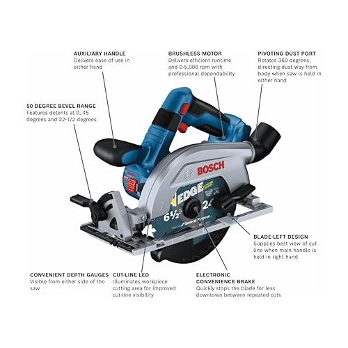  BOSCH GKS18V-22LN 18V Brushless Blade-Left 6-1/2 In. Circular Saw (Bare Tool)