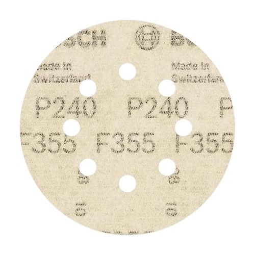  Bosch 2608605119 F355 Sanding Discs for Stone, Velcro Type, 8 Hole, 125mm, P240 Grit, Black, Pack of 5