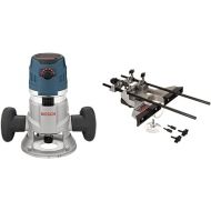 Bosch MRF23EVS 2.3 HP Electronic VS Fixed-Base Router with Trigger Control&BOSCH RA1054 Deluxe Router Edge Guide with Dust Extraction Hood & Vacuum Hose Adapter, Black