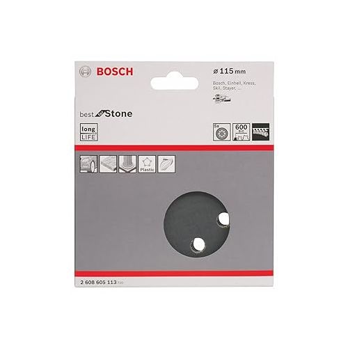 Bosch Professional 2608605113 Sanding Sheet-Set for K600 Stone, Black, 115 mm, Set of 5 Pieces