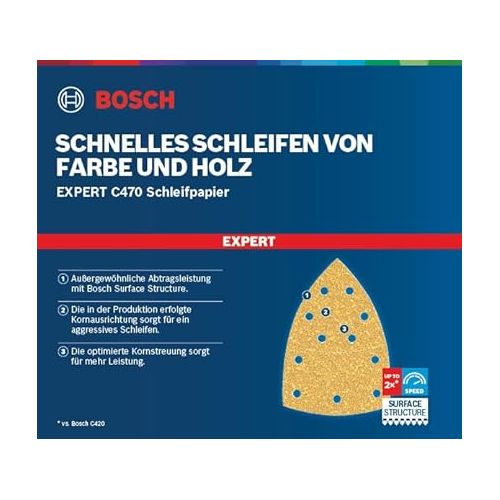  Bosch Professional 10x Expert C470 Sandpaper (Sheet dimension(s) mm 102x62, 93 mm, Grit 40, Accessories Multi Sander)