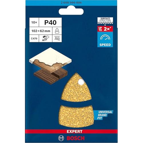  Bosch Professional 10x Expert C470 Sandpaper (Sheet dimension(s) mm 102x62, 93 mm, Grit 40, Accessories Multi Sander)