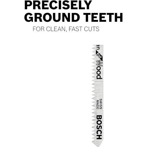  BOSCH U101B 5-Piece 4 In. 10 TPI Variable Pitch Clean for Wood U-shank Jig Saw Blades, Silver Metallic