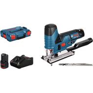 Bosch Professional 12V system battery jigsaw GST 12V-70 (cutting depth in wood: 70 mm, incl. 2x saw blade, slide shoe, chip break protection, 2x 3.0Ah batteries and charger, in L-BOXX)