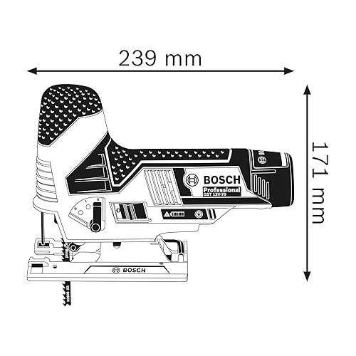  Bosch Professional 12V system battery jigsaw GST 12V-70 (cutting depth in wood: 70 mm, incl. 2x saw blade, slide shoe, chip break protection, 2x 3.0Ah batteries and charger, in L-BOXX)