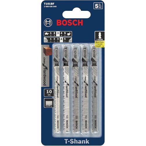  BOSCH T101BF 5-Piece 4 in. 10 TPI Variable Pitch Clean for Hardwood T-Shank Jig Saw Blades, Silver (Pack of 2)