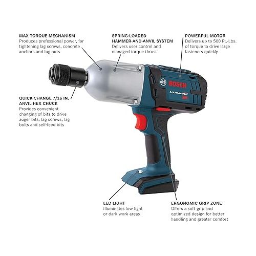  BOSCH Bare-Tool HTH182B 18-Volt Lithium-Ion 7/16-Inch Hex Impact High Torque Wrench