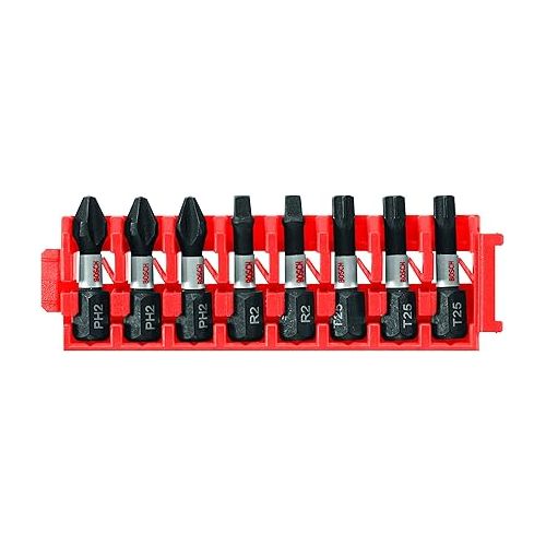 BOSCH CCSV108 8-Piece Assorted Set 1 In. Impact Tough Phillips, Square, and Torx Insert Bits with Clip for Custom Case System (Pack of 2)
