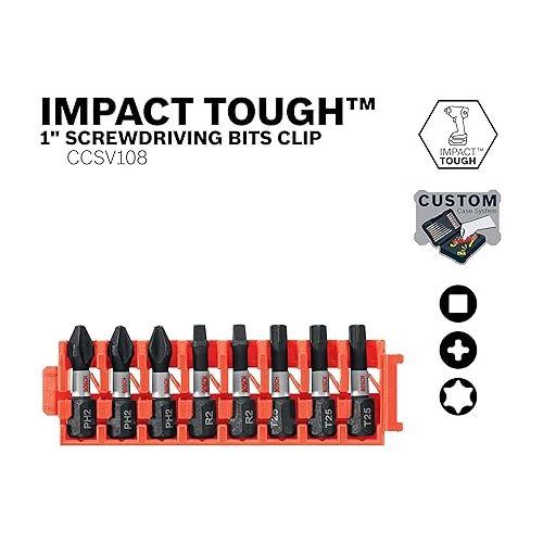  BOSCH CCSV108 8-Piece Assorted Set 1 In. Impact Tough Phillips, Square, and Torx Insert Bits with Clip for Custom Case System (Pack of 2)