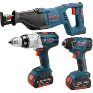 Bosch CLPK411-181 18-Volt Lithium-Ion 4-Tool Combo Kit with 1/2-Inch Drill/Driver, Reciprocating Saw, Impact Driver, Flashlight, 2 Batteries, Charger and Case