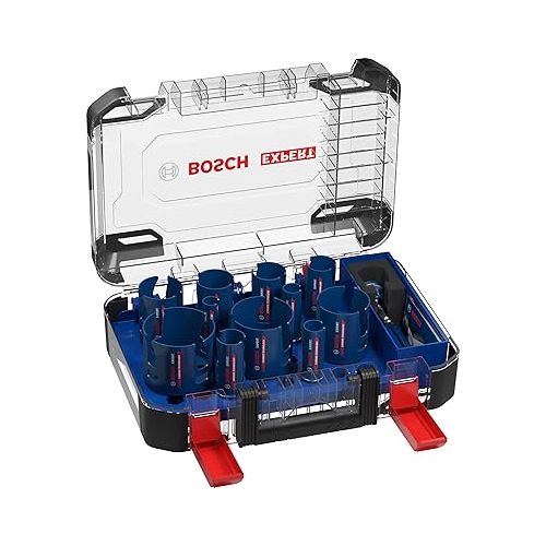  Bosch Professional 15x Expert Construction Material Hole Saw Set (Ø 20-76 mm, Accessories Rotary Impact Drill)