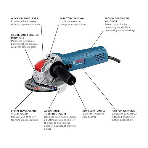  Bosch GWX10-45E 4-1/2 In. X-LOCK Ergonomic Angle Grinder with Bosch DBX4541P 4-1/2 In. X-LOCK Premium Segmented Diamond Blade