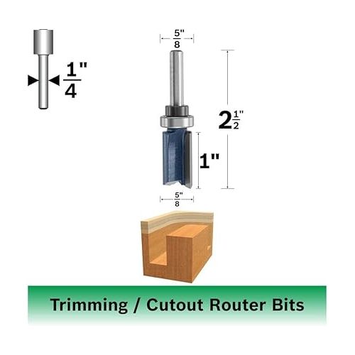  BOSCH 85681M 5/8 In. x 1 In. Carbide Tipped 2-Flute Top Bearing Straight Trim Bit