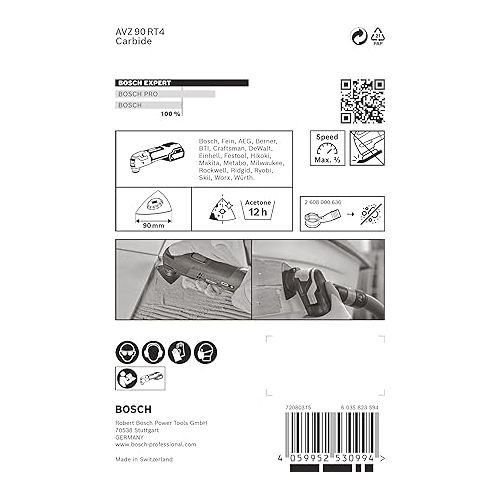  Bosch Professional 1x Expert Sanding Plate AVZ 90 RT4 Multitool Blades (for Mortar, Ø 90 mm, Grit 40, Accessory Multitool)