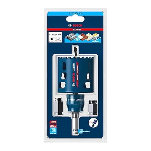  Bosch Professional 1x Expert Tough Material Hole Saw Starter Kits (Ø 68 mm, Accessories Rotary Impact Drill)