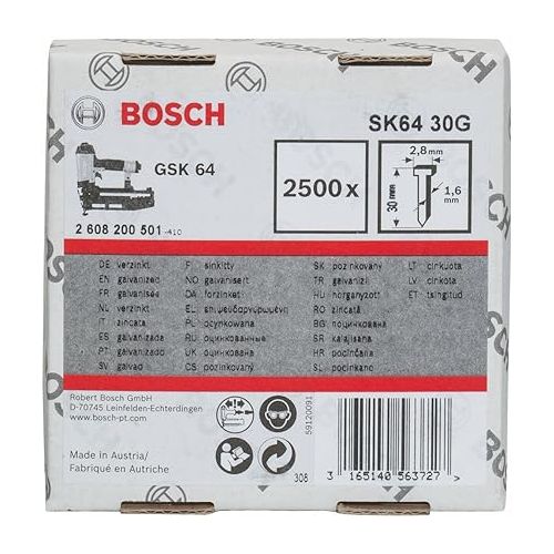 Bosch 2608200501 Finish Nails 1, 6x30mm Galvanized 2500 Pcs
