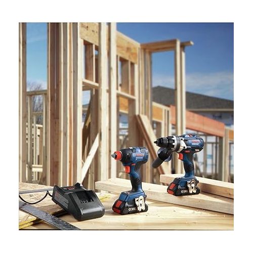  BOSCH GXL18V-224B25 18V 2-Tool Combo Kit with Connected 1/4 In. and 1/2 In. Two-In-One Bit/Socket Impact Driver and Brute Tough 1/2 In. Hammer Drill/Driver