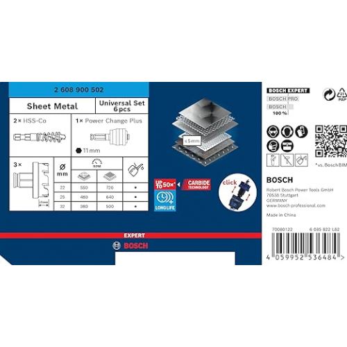  Bosch Professional 6X Expert Sheet Metal Hole Saw Set (Ø 22-32 mm, Accessories Rotary Impact Drill)