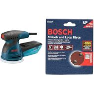 BOSCH ROS10 120 Volt Random Orbit Sander, Blue, 5&BOSCH SR5R240 5-Piece 240 Grit 5 In. 8 Hole Hook-And-Loop Sanding Discs