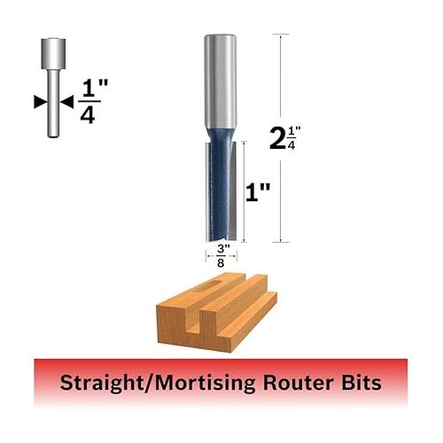  BOSCH 85225M 3/8 In. x 1 In. Carbide Tipped 2-Flute Straight Bit