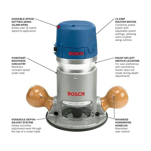  BOSCH 1617EVS 2.25 HP Electronic Fixed-Base Router and RA1054 Deluxe Router Edge Guide with Dust Extraction Hood & Vacuum Hose Adapter