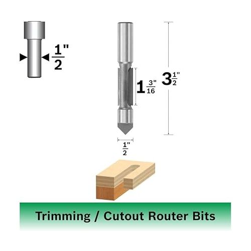  Bosch 85429M Panel Pilot Router Bit, Carbide Tip Drill Through Point 1/2