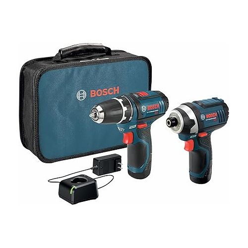  Bosch Power Tools Drill Kit - CLPK22-120 - 12-Volt Lithium-Ion 2-Tool Combo Kit (Drill/Driver and Impact Driver) with 2 Batteries, Charger and Case w/ 91 pc drill and drive bit set