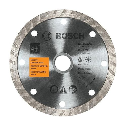  BOSCH 4-1/2 Inch Angle Grinder GWS8-45 with BOSCH DB4542S 4-1/2-Inch Turbo Rim Diamond Blade, Silver