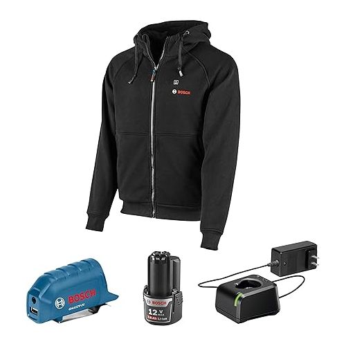  Bosch GHH12V-20XXLN12 12V Max Heated Hoodie Kit with Portable Power Adapter - Size XXLarge with Bosch 12-Volt Lithium-Ion 2.0Ah Battery
