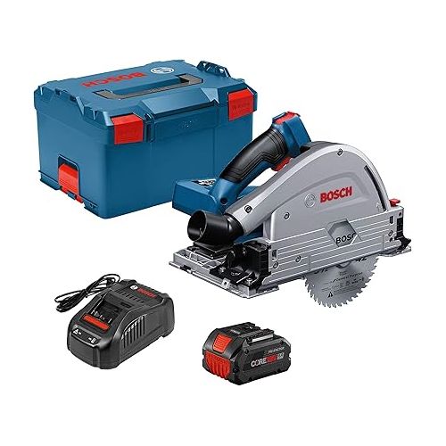  Bosch PROFACTOR GKT18V-20GCL14 18V Cordless 5-1/2 In. Track Saw Kit and Plunge Action, Includes (1) CORE18V 8.0 Ah Performance Battery + Bosch GBA18V80 CORE18V 8.0 Ah Performance Battery