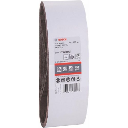  Bosch 2608606083 Sanding Belt, 75mm x 533mm, 100 Grit, Red, Pack of 10