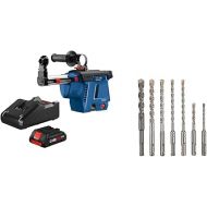 BOSCH GDE18V-26DB15 SDS-plus Bulldog Mobile Dust Extractor Kit with (1) CORE18V 4.0 Ah Compact Battery&BOSCH 7 Piece Carbide-Tipped SDS-plus Rotary Hammer Drill Bit Set with Storage Case HCK001, Gray