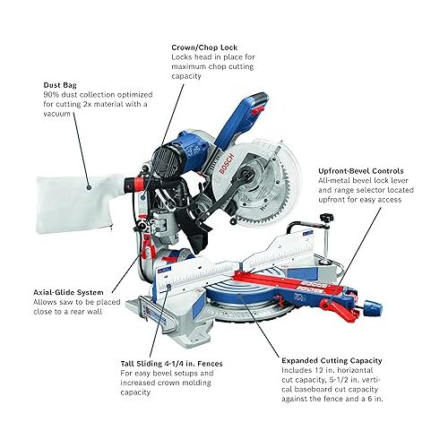  Bosch CM10GD Compact Miter Saw 15 Amp Corded 10 Inch Dual-Bevel Sliding Glide Miter Saw with 60-Tooth Carbide Blade and MS1233 Crown Stop Kit for Bosch Miter Saws, Includes Mounting Knobs and Hardware