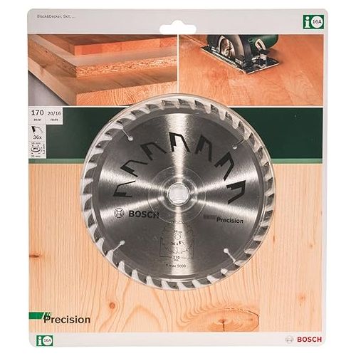  Bosch 2609256858 Precision Circular Saw Blade with 36 Teeth/Carbide/Clean Cut / 170 mm Diameter Bore with 20/16 mm Reduction Ring / 2.5 mm Cutting Width