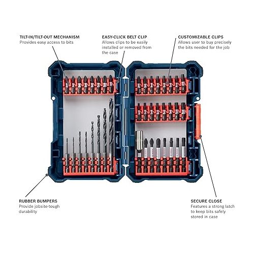  Bosch CLPK27-120 12V Max 2-Tool Combo Kit (Drill/Driver and Impact Driver) w/ 2 Batteries, Charger and Case and 40 Piece Impact Tough Drill Driver Custom Case System Set DDMS40