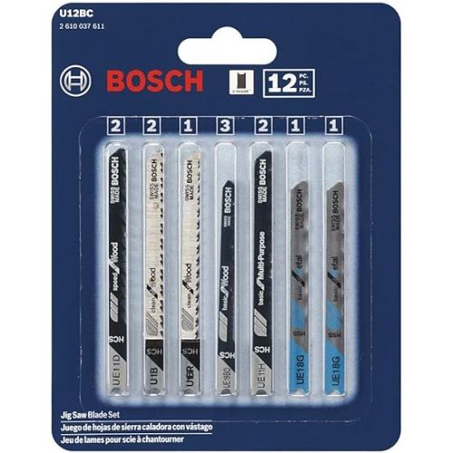  BOSCH U12BC 12-Piece U-Shank Jigsaw Blade Assorted Set Ideal for Thin-Metal Cutting and Wood Applications