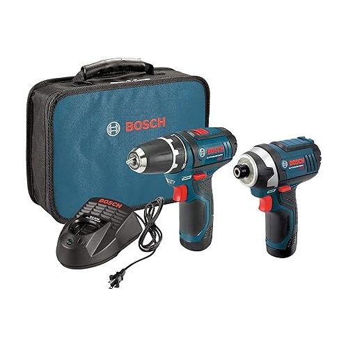  Bosch Power Tools Combo Kit CLPK22-120 - 12-Volt Cordless Tool Set with 2 Batteries, Charger and Case & ITDEPH22503 3 Pc. 2.5 In. Phillips #2 Double-Ended Impact Tough Screwdriving Bit