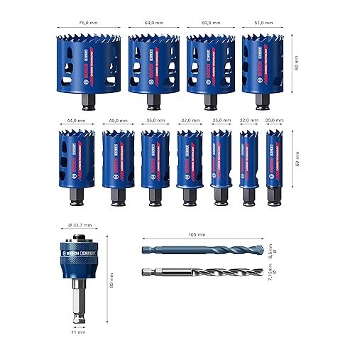  Bosch Professional 14x Expert Tough Material Hole Saw Set (Ø 20-76 mm, Accessories Rotary Impact Drill)