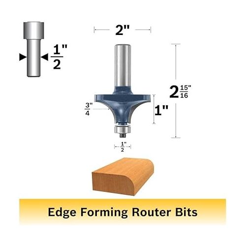  BOSCH 85434M 2-Inch Diameter 3/4-Inch Cut Carbide Tipped Roundover Router Bit 1/2-Inch Shank With Ball Bearing