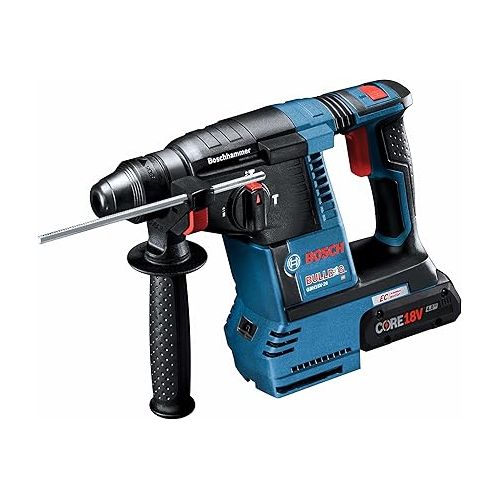  Bosch GBH18V-26K25-RT 18V Brushless Lithium-Ion 1 in. Cordless SDS-Plus Bulldog Rotary Hammer Kit with 2 Batteries (4 Ah) (Renewed)