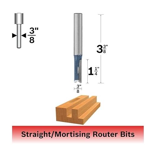  BOSCH 85228M 3/8 In. x 1-1/4 In. Carbide Tipped 2-Flute Straight Bit