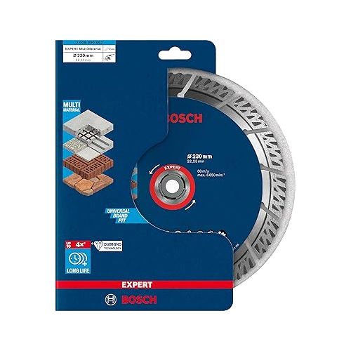  Bosch Professional 1x Expert MultiMaterial Diamond Cutting Disc (for Concrete, Ø 230 mm, Accessories Large Angle Grinder)